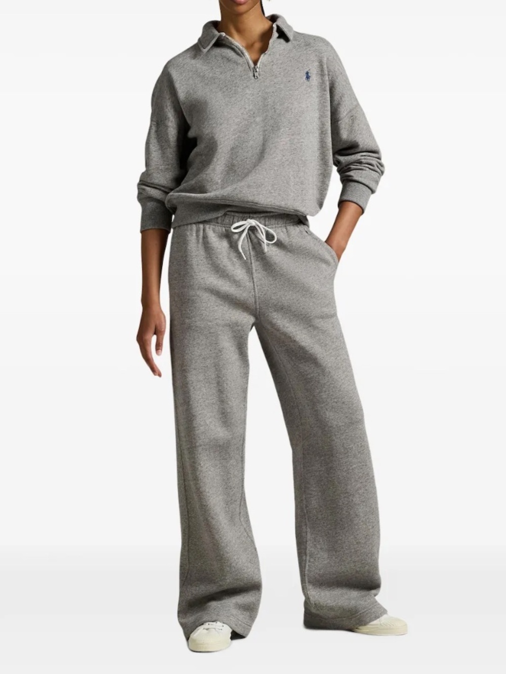 Wide Leg Cotton Blend Fleece Sweatpants Polo Ralph Lauren Grey Htr L NWT